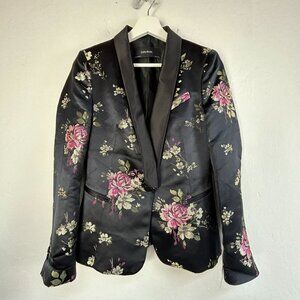 Zara Basic Womens Black Floral Shawl Collar Blazer Jacket Small Lined New $99